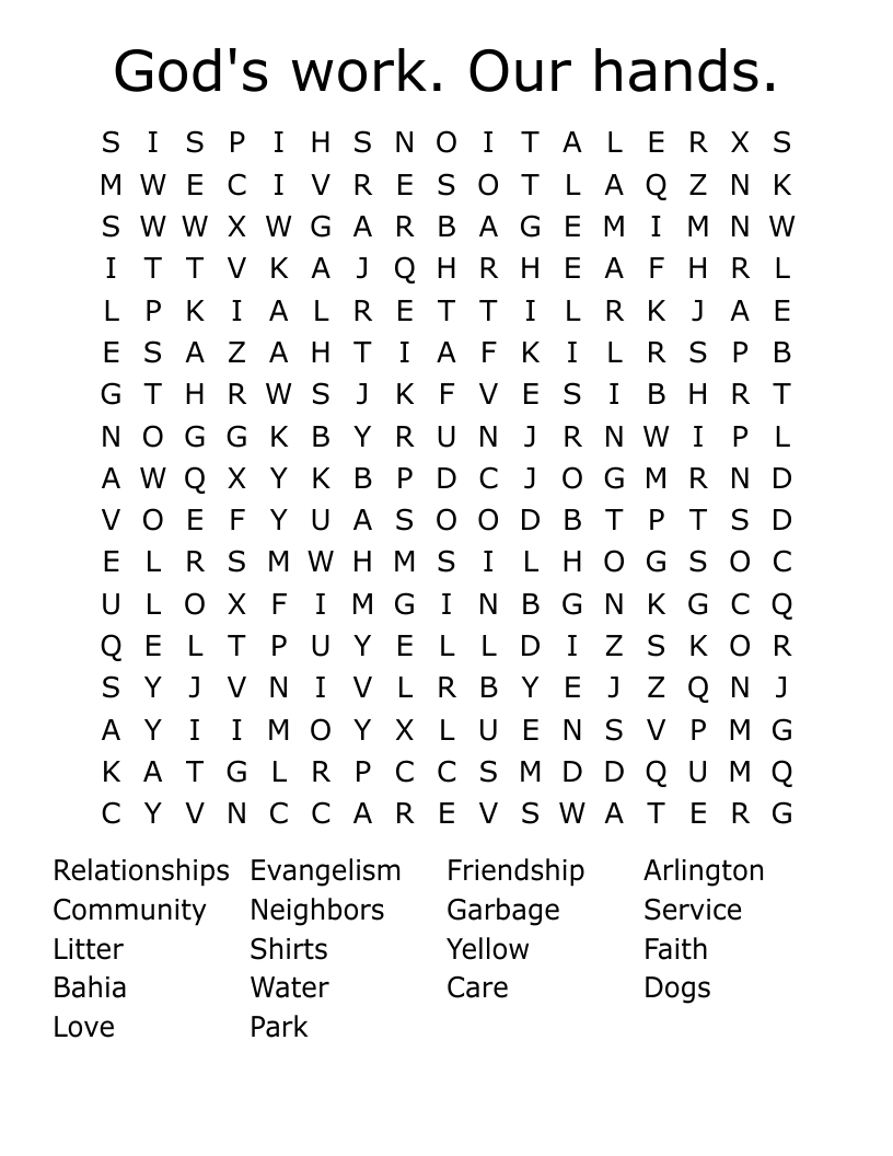 God's work. Our hands.  Word Search