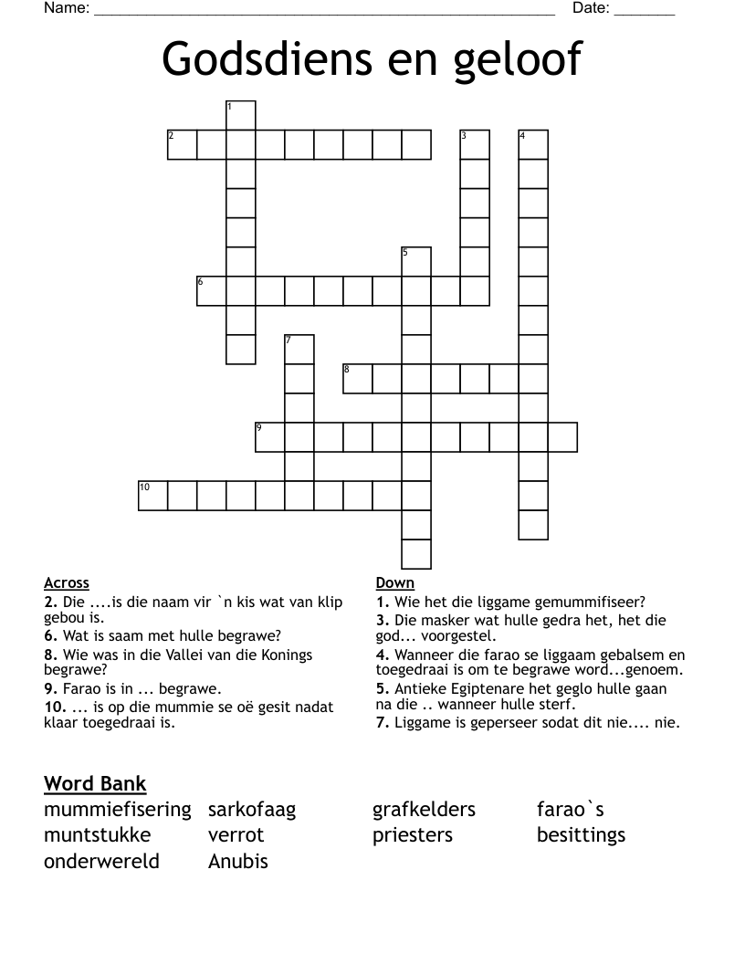 Godsdiens en geloof Crossword