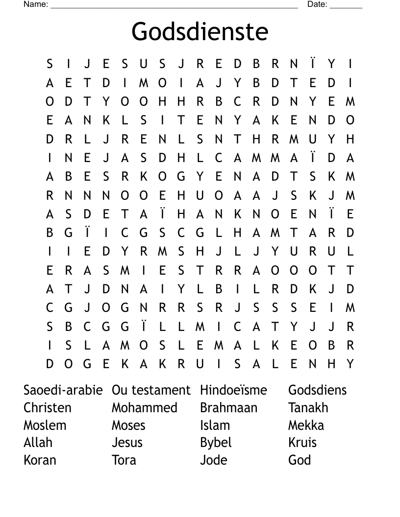 Godsdienste Word Search