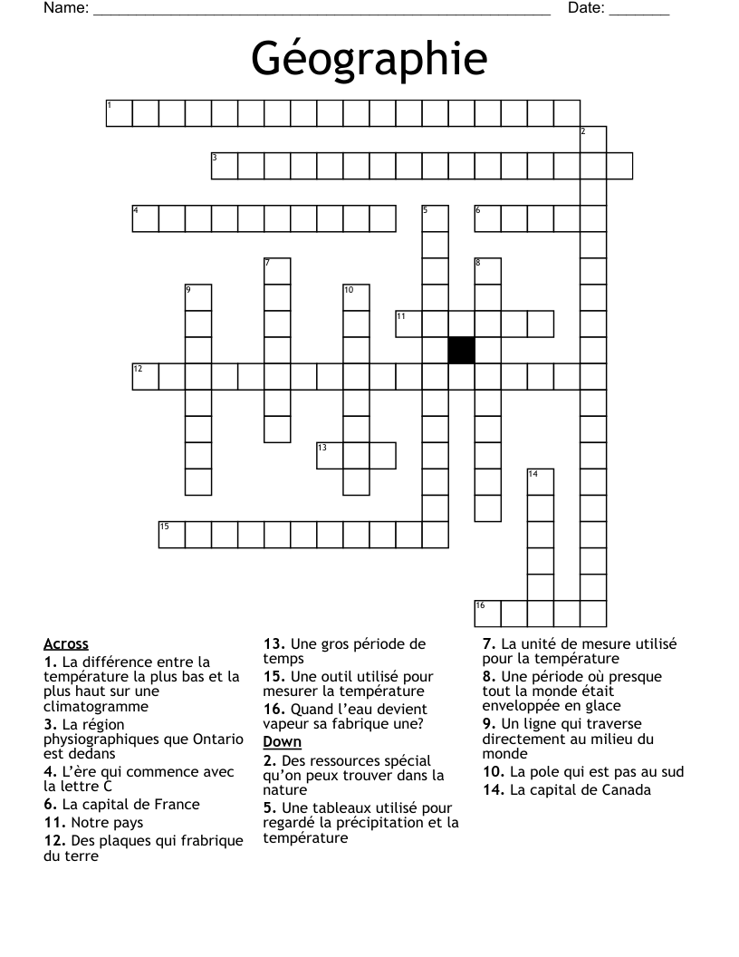 Géographie  Crossword
