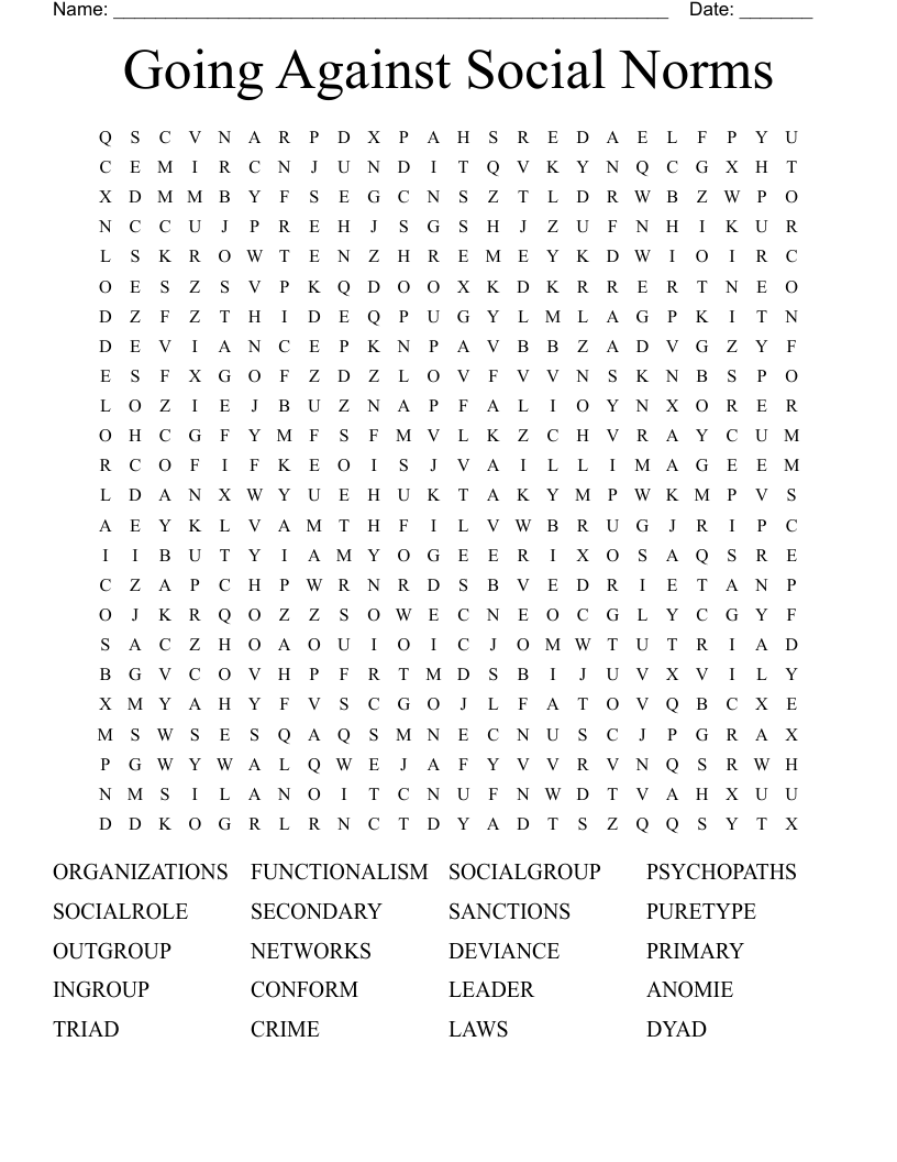 Going Against Social Norms Word Search