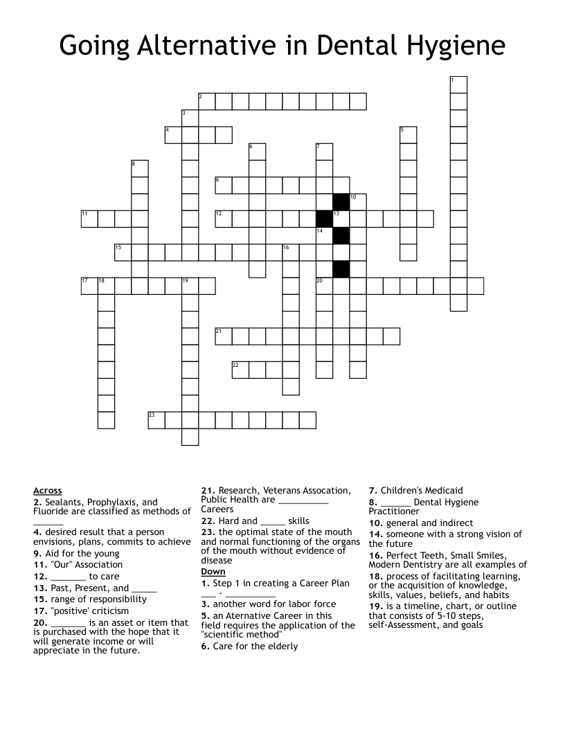Going Alternative in Dental Hygiene Crossword