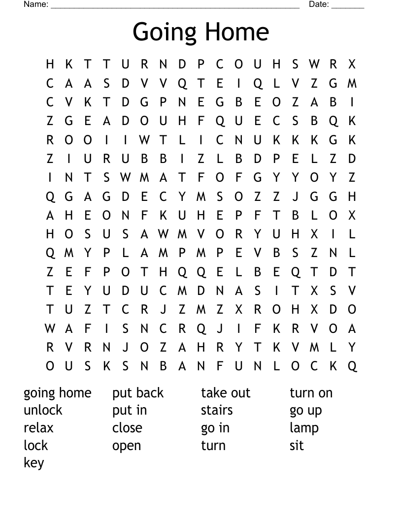 Going Home Word Search