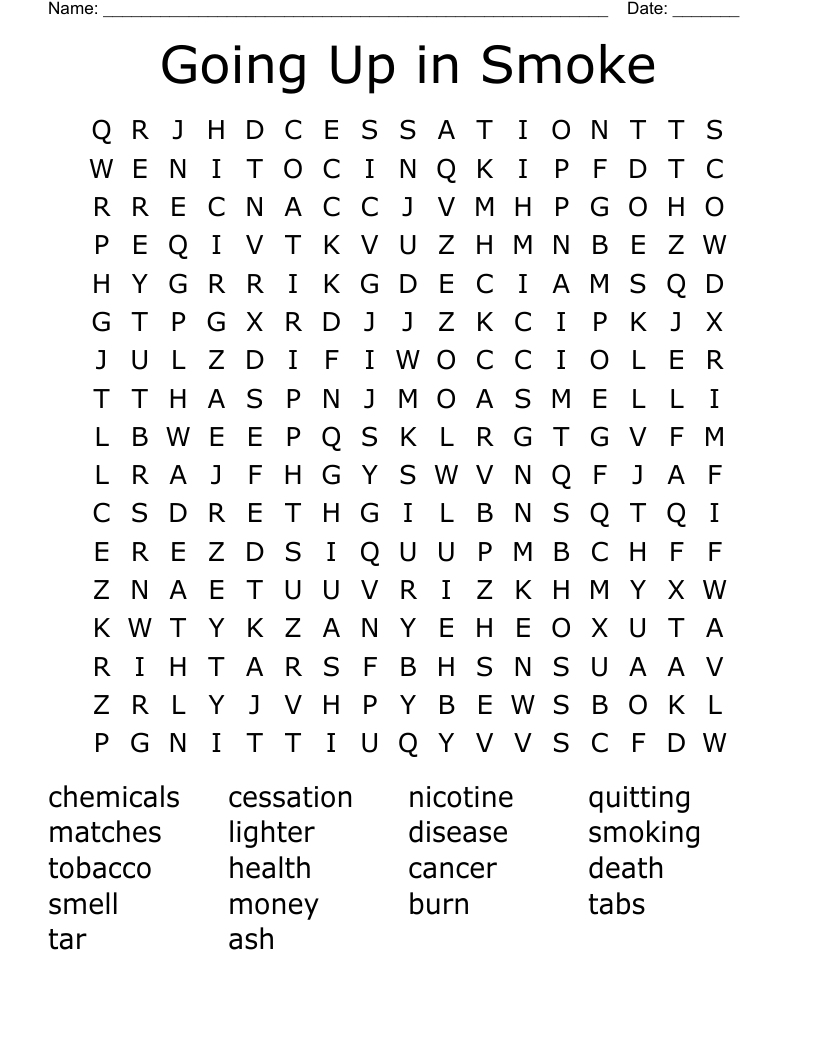Going Up in Smoke Word Search