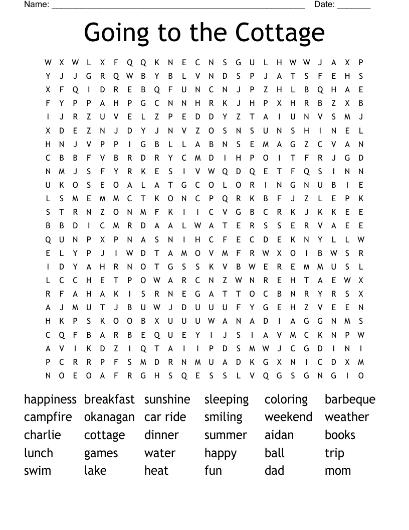 Going to the Cottage Word Search