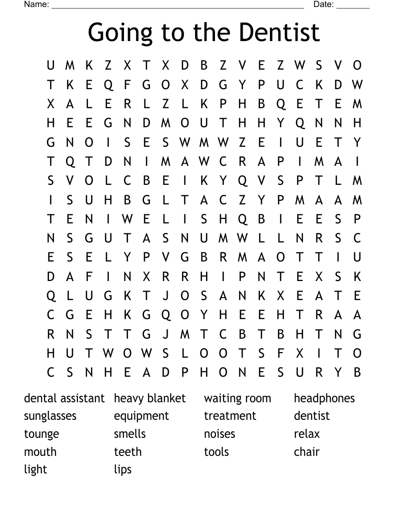 Going to the Dentist Word Search