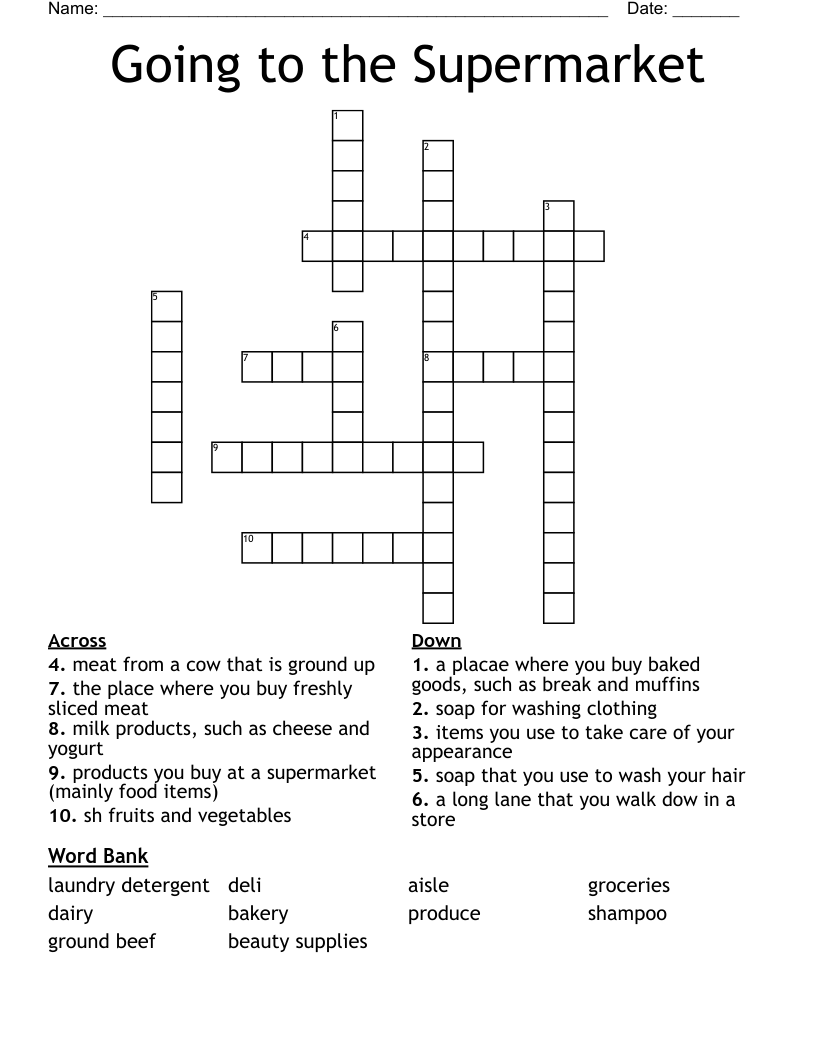 Going to the Supermarket    Crossword