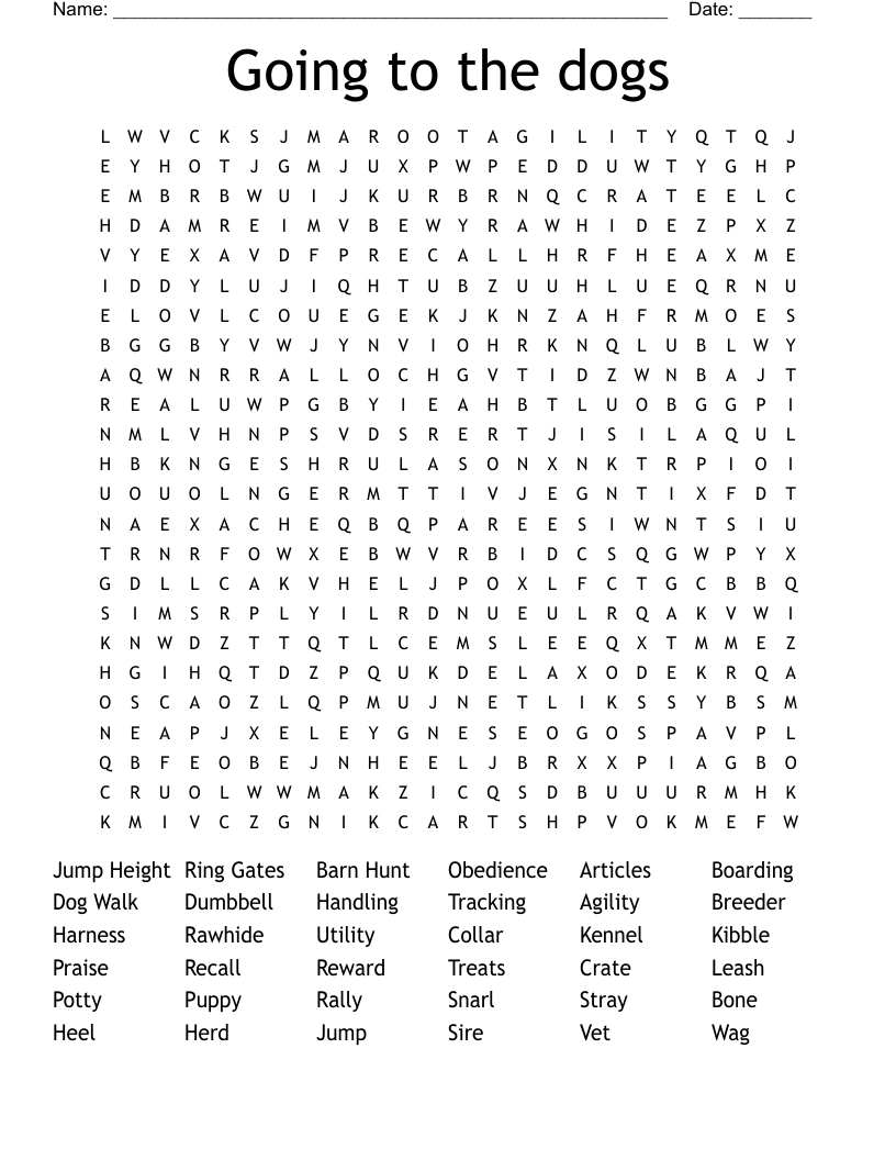 Going to the dogs Word Search