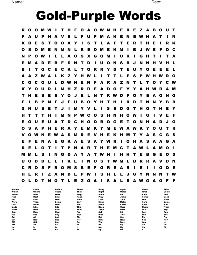 Gold-Purple Words Word Search