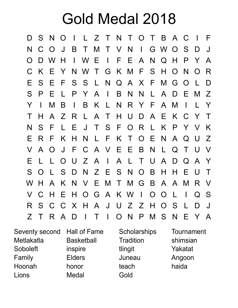 Gold Medal 2018 Word Search