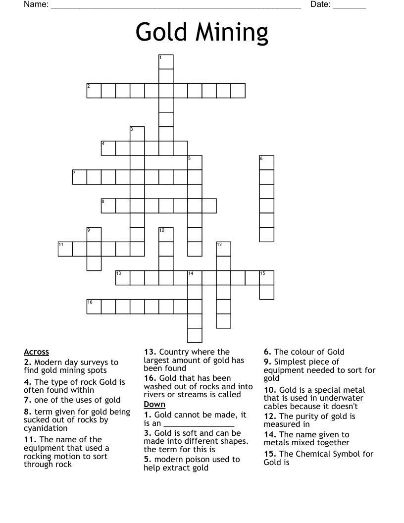 Gold Mining  Crossword