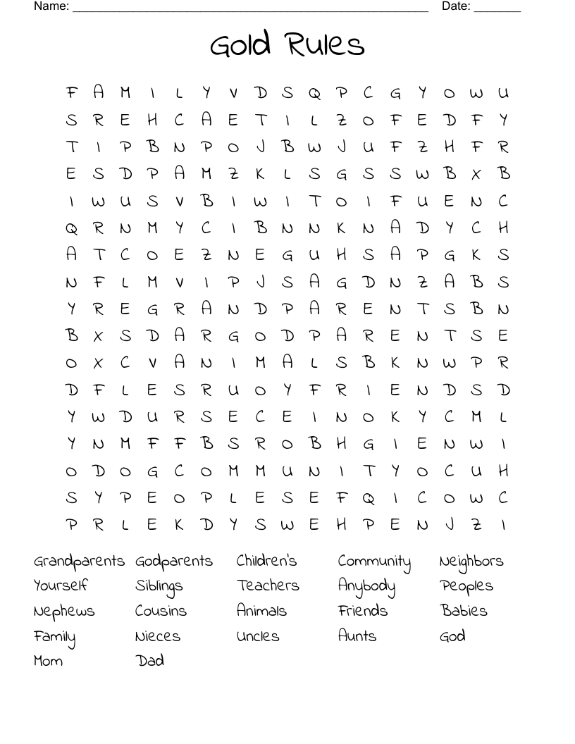 Gold Rules  Word Search