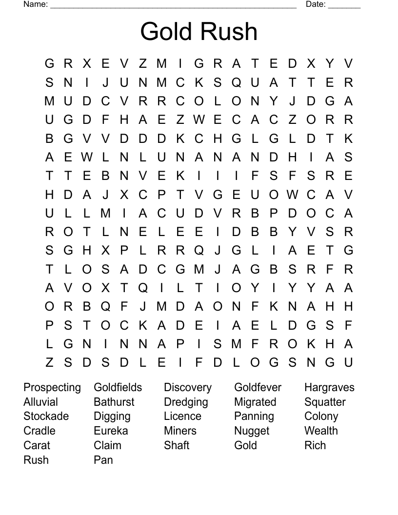 Gold Rush Word Search