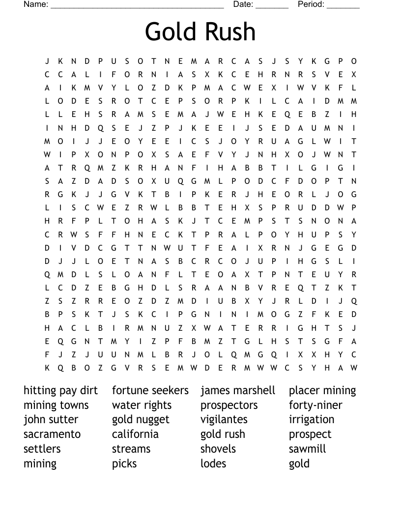 Gold Rush Word Search