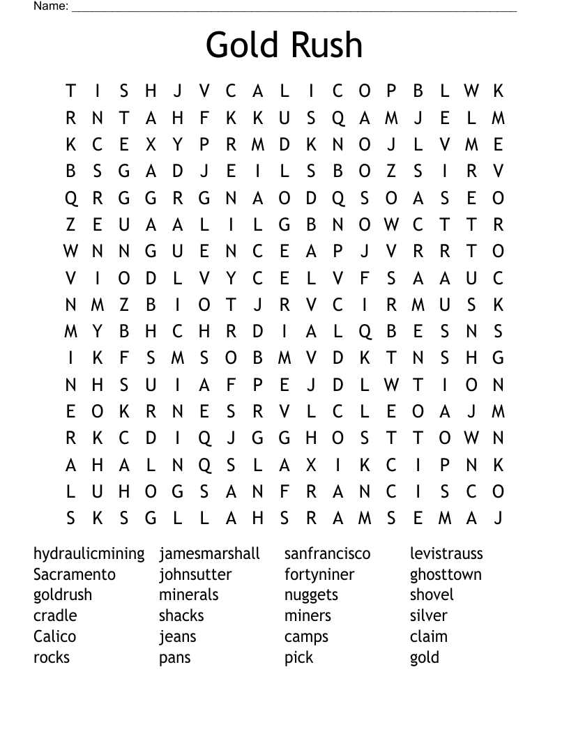 Gold Rush Word Search