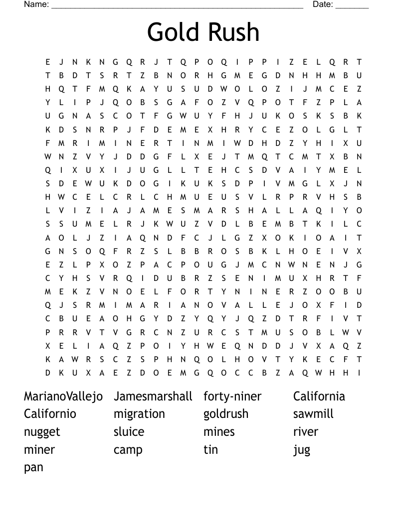 Gold Rush Word Search