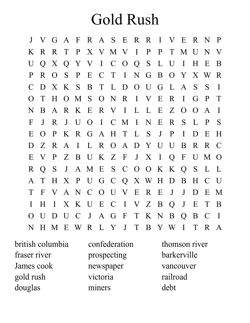 Gold Rush Word Search