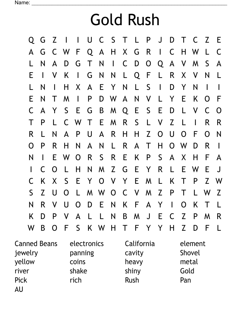 Gold Rush Word Search