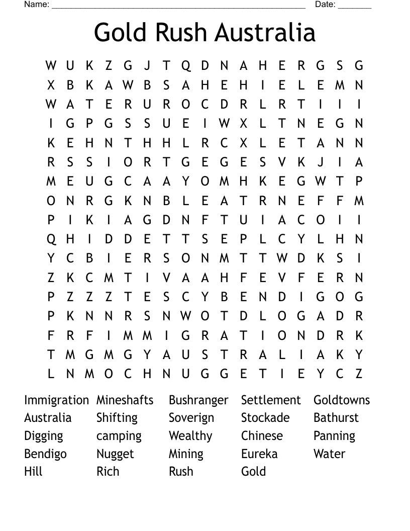 Gold Rush Australia Word Search