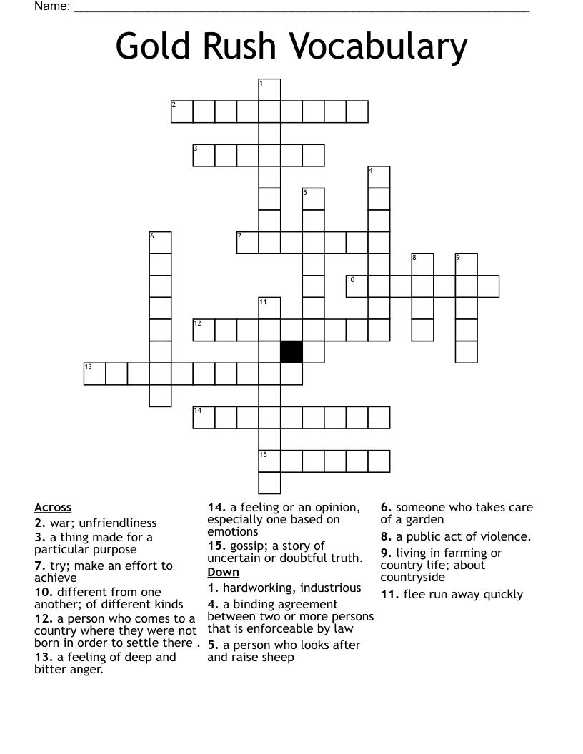 Gold Rush Vocabulary Crossword