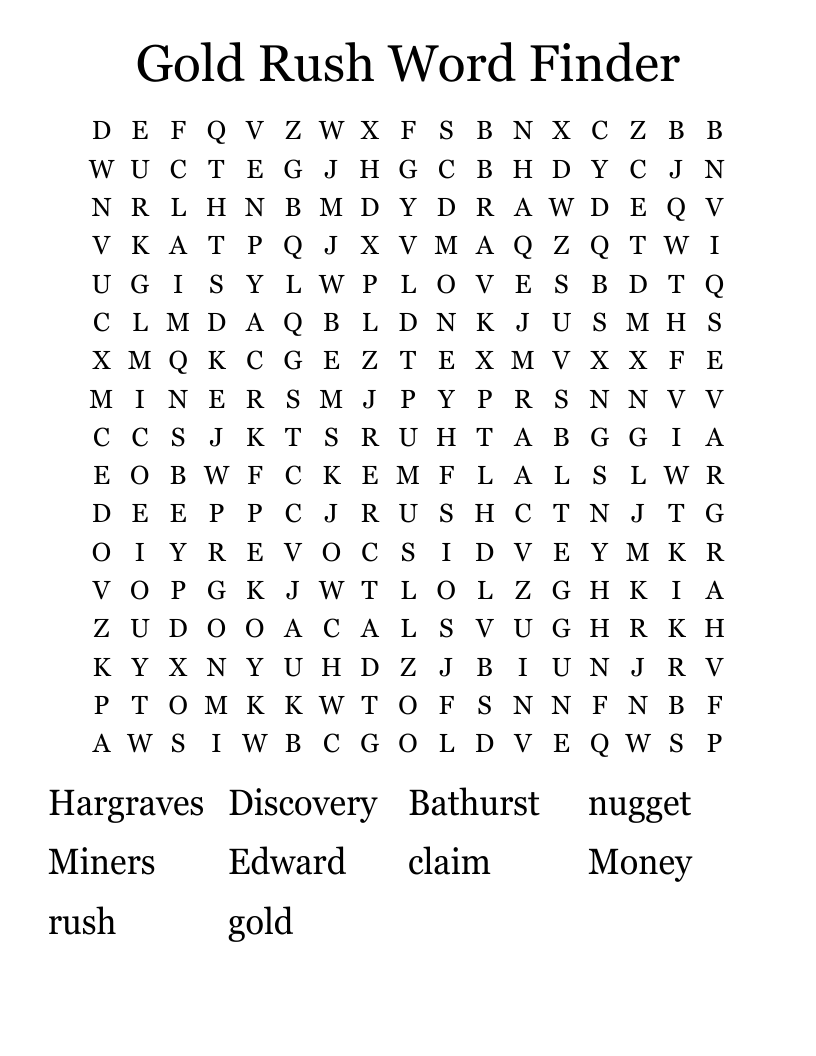 Gold Rush Word Finder  Word Search