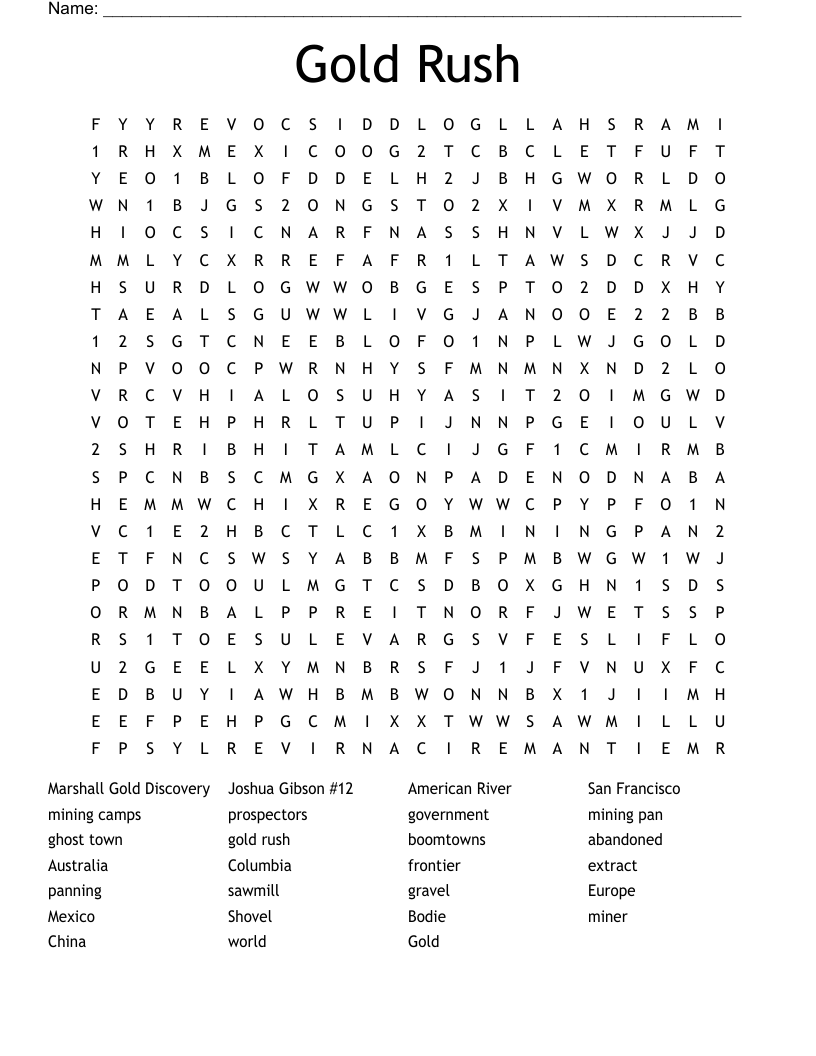 Gold Rush  Word Search