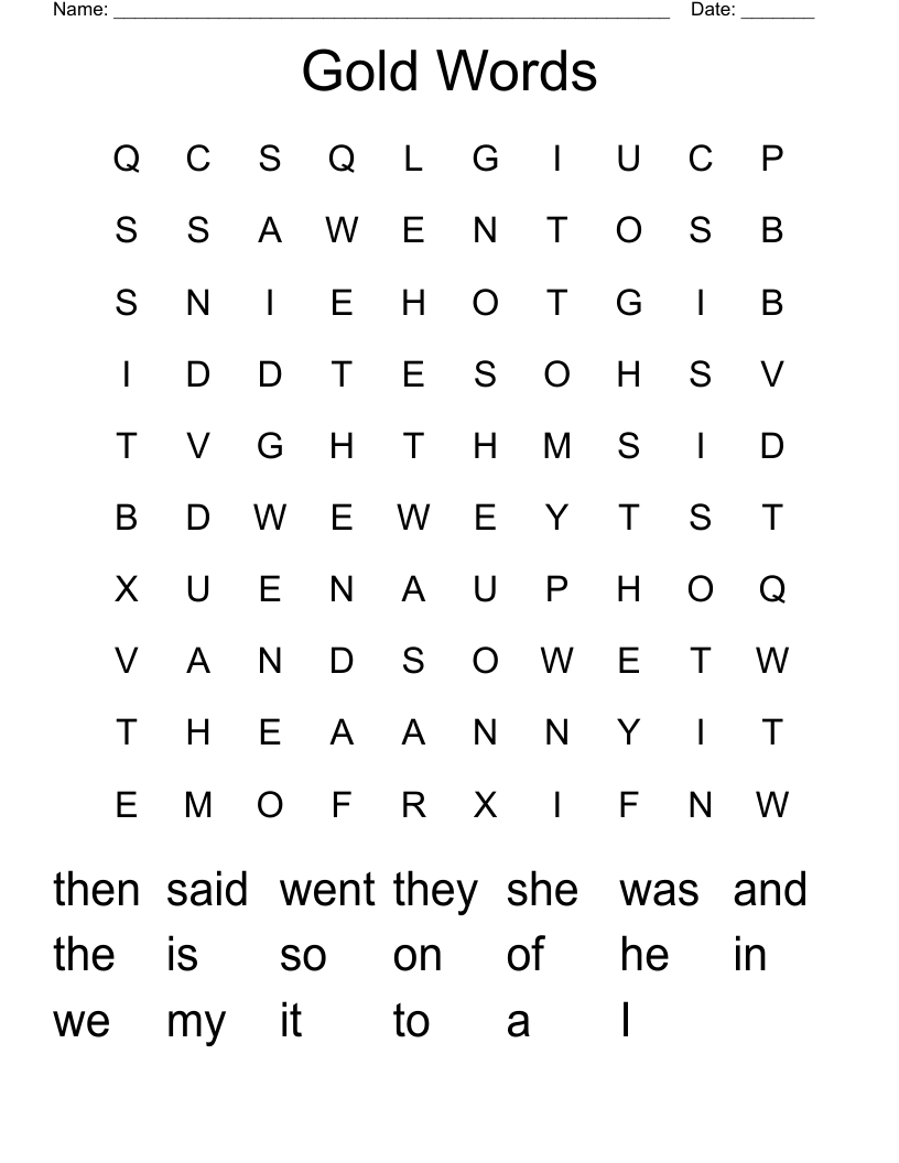 Gold Words Word Search