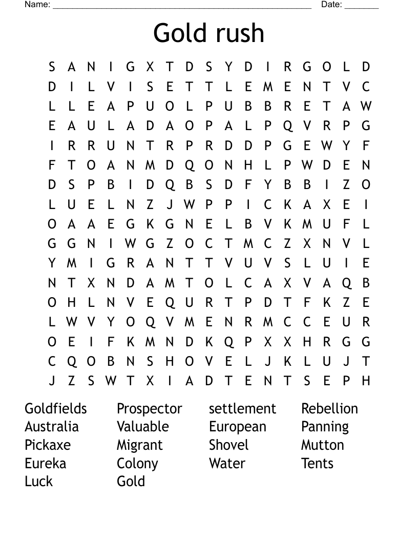 Gold rush Word Search