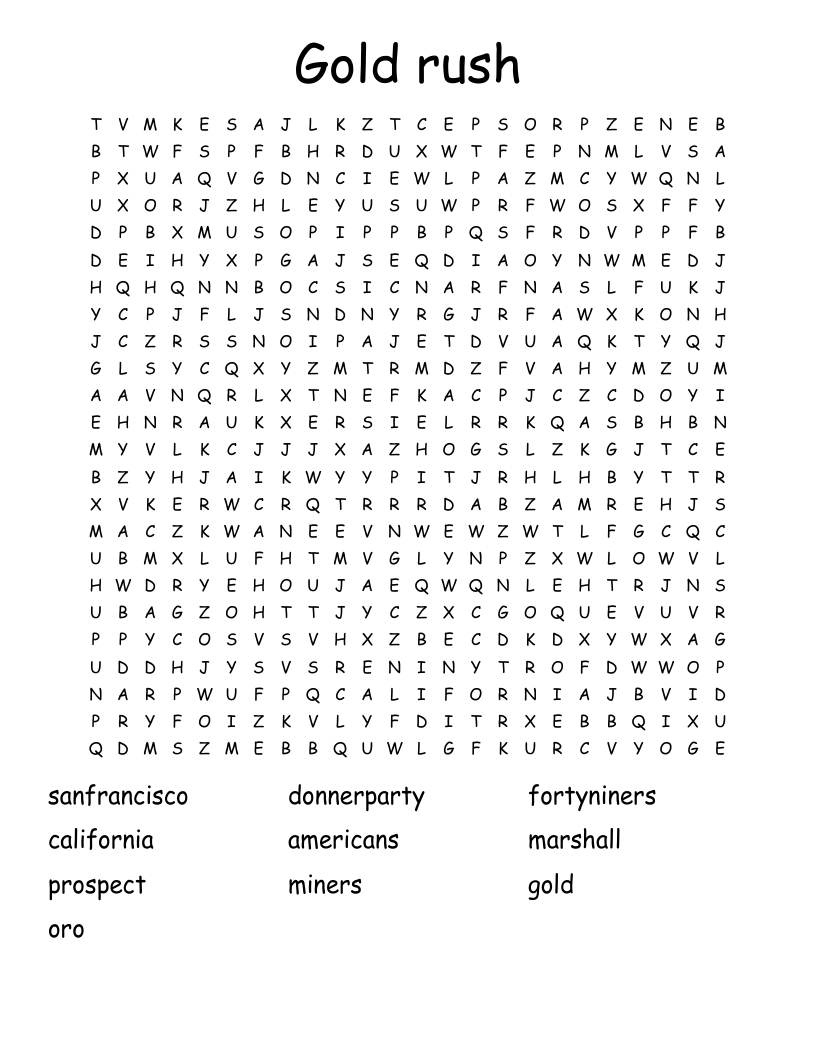Gold rush Word Search