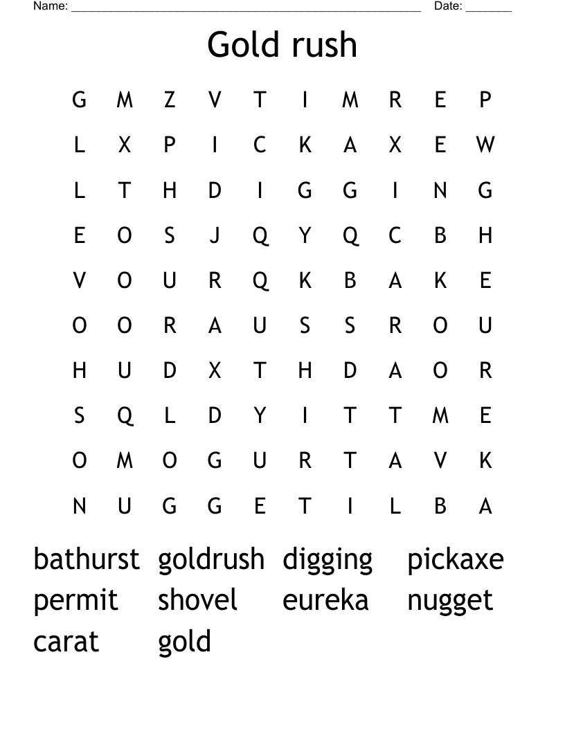 Gold rush Word Search