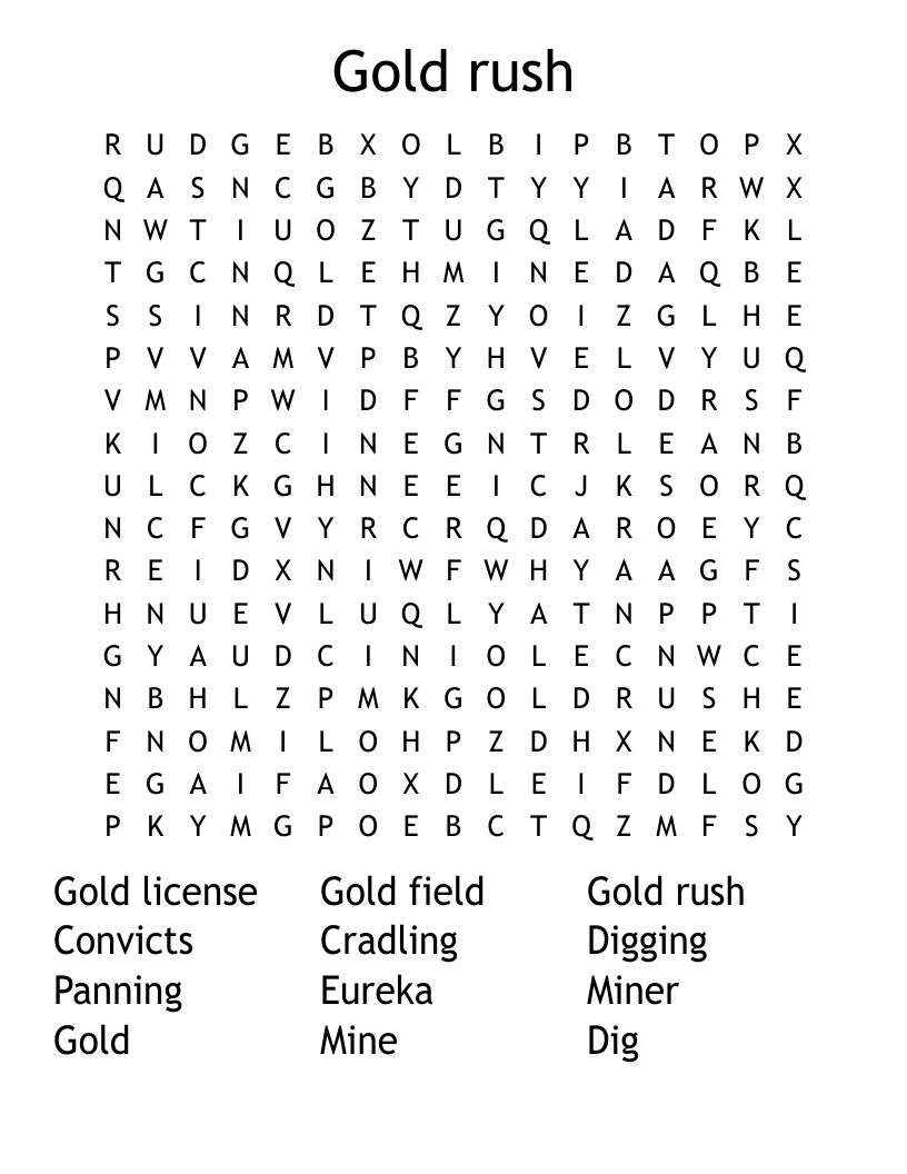 Gold rush  Word Search