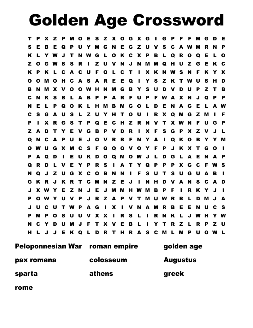 Golden Age Crossword  Word Search