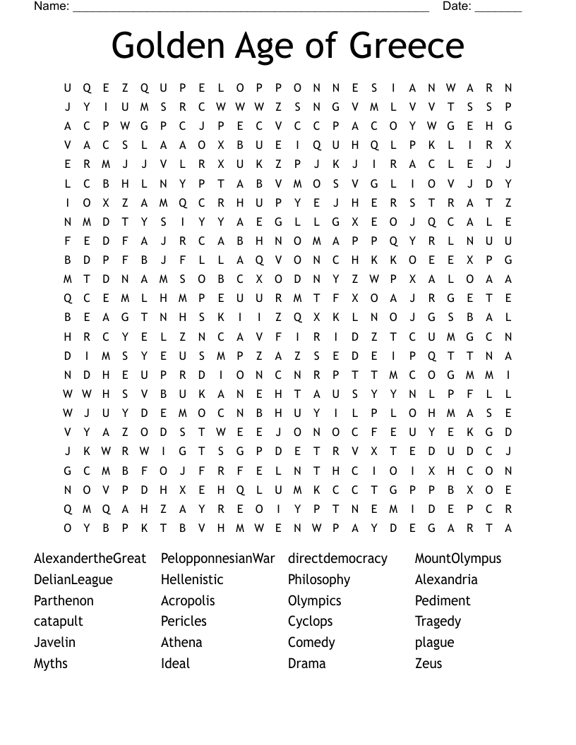 Golden Age of Greece Word Search