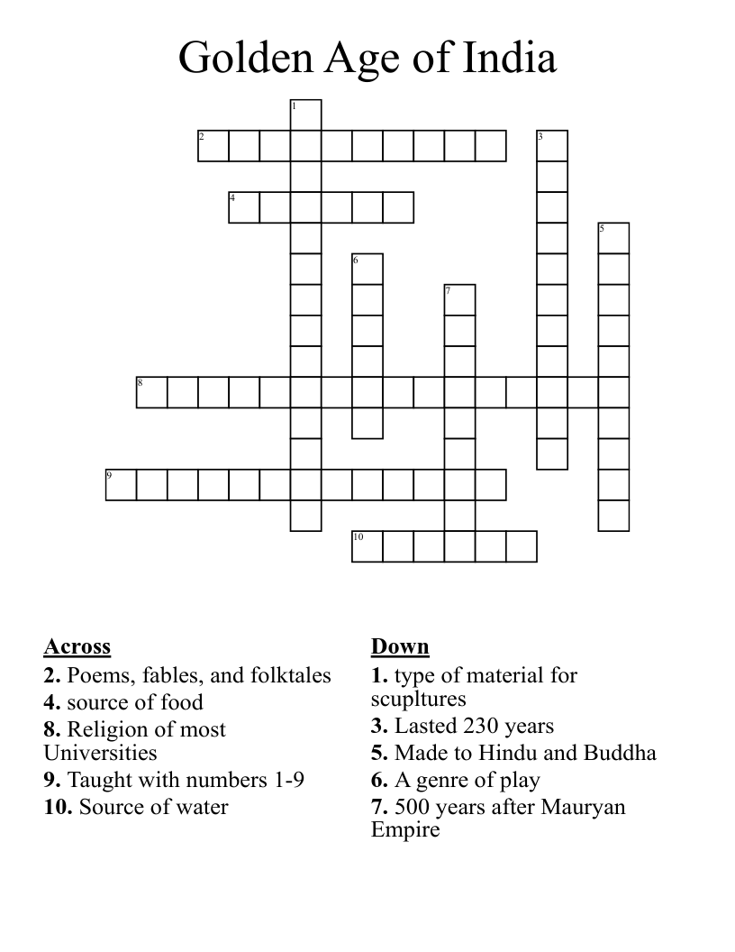 Golden Age of India Crossword