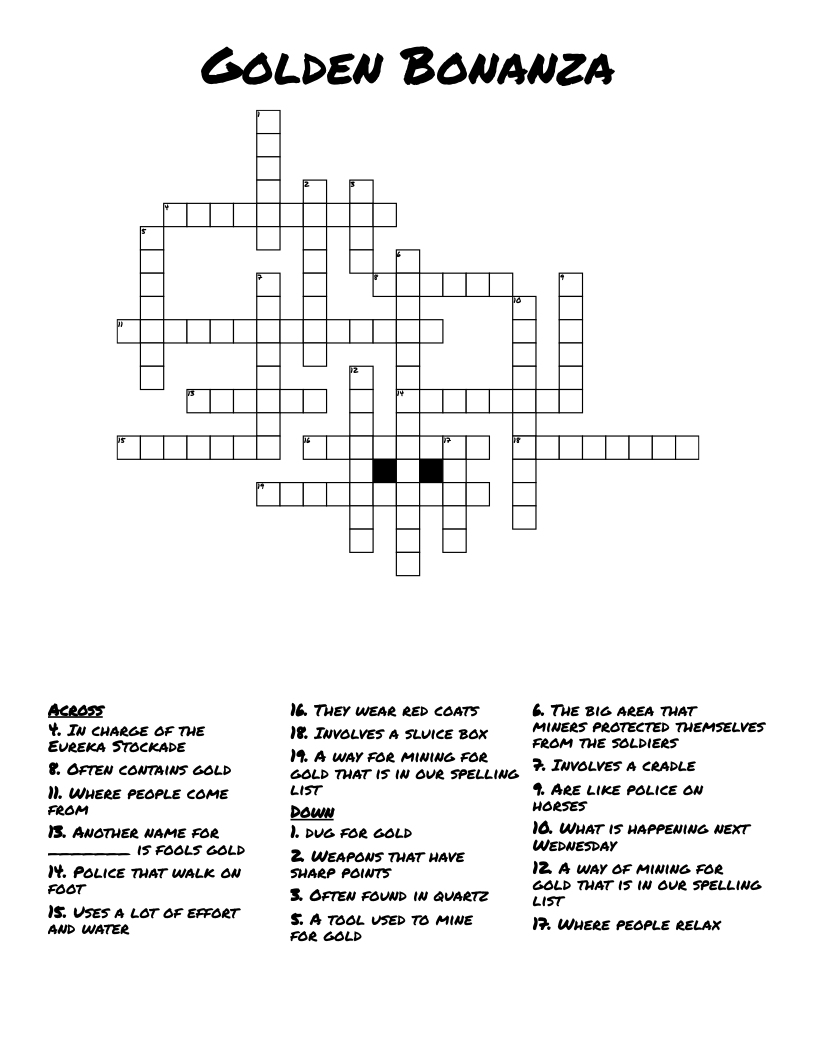 Golden Bonanza Crossword