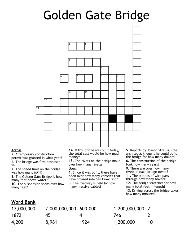 Golden Gate Bridge Crossword