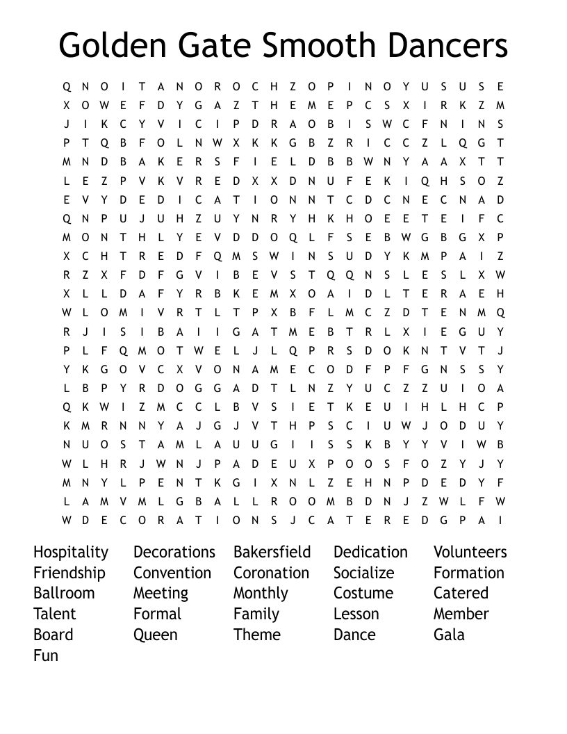 Golden Gate Smooth Dancers Word Search