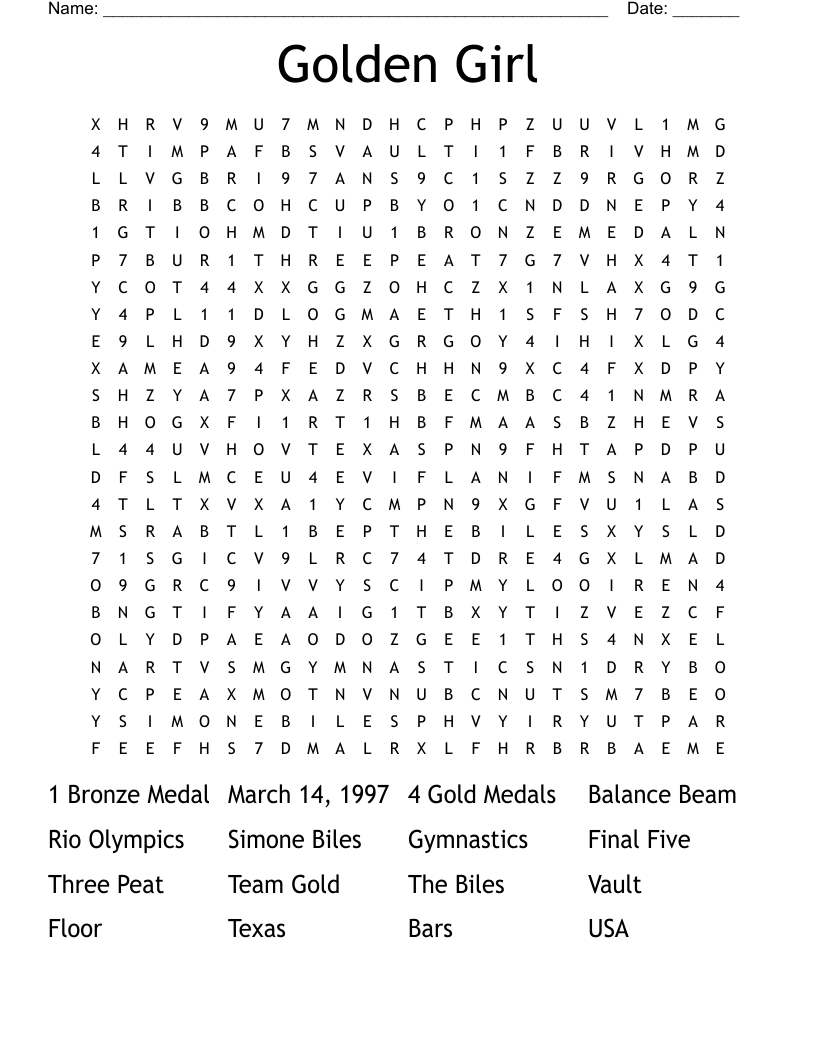 Golden Girl Word Search