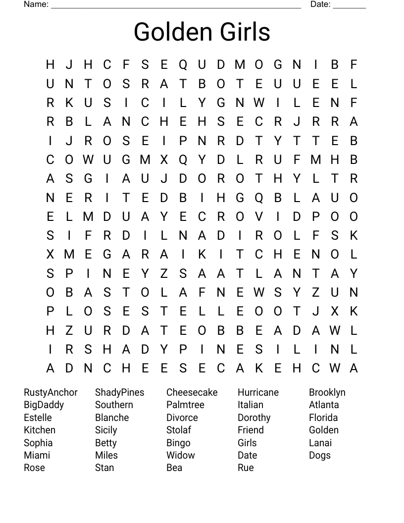 Golden Girls Word Search