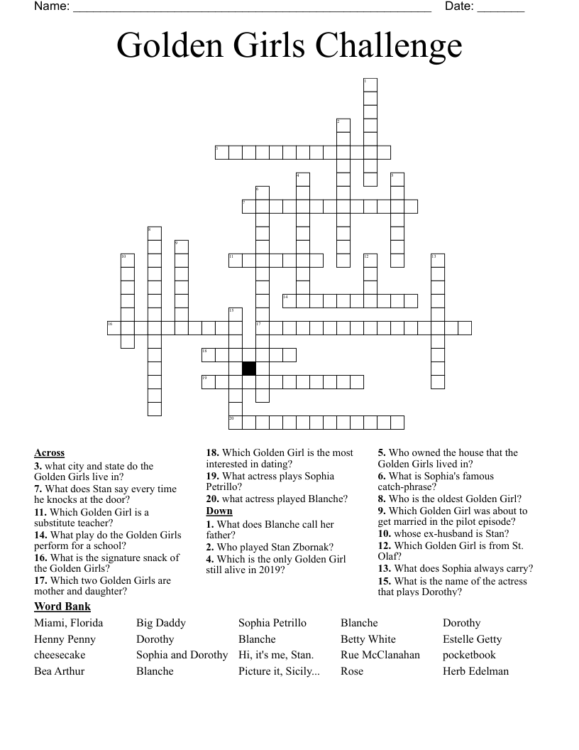 Golden Girls Challenge Crossword