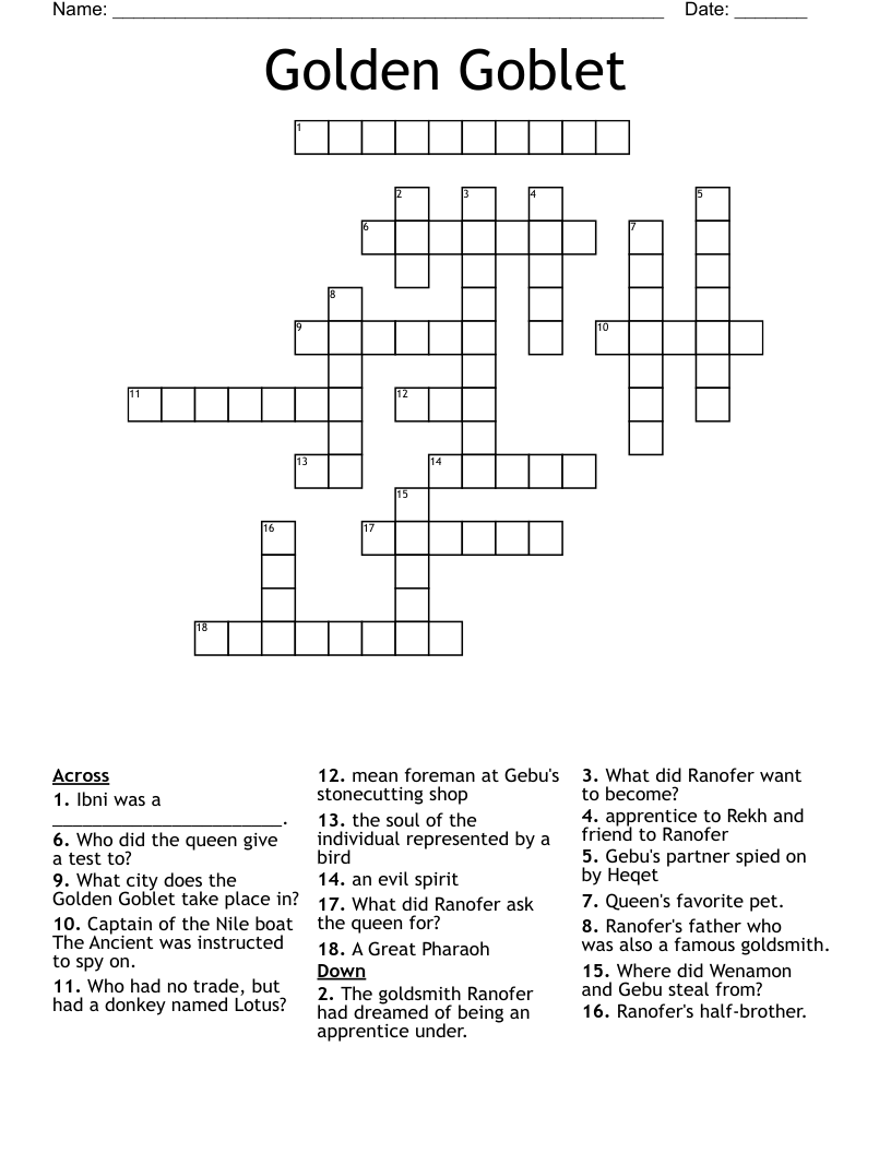 Golden Goblet Crossword