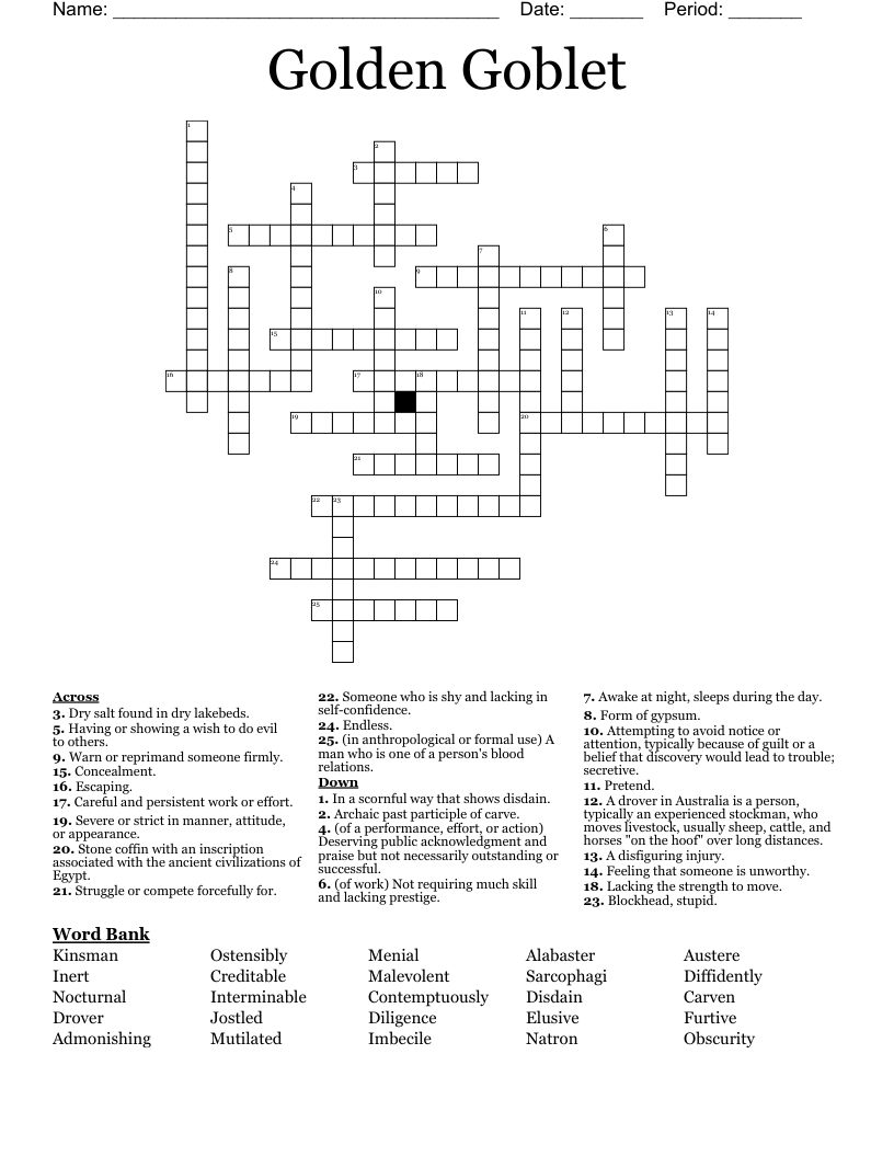 Golden Goblet Crossword