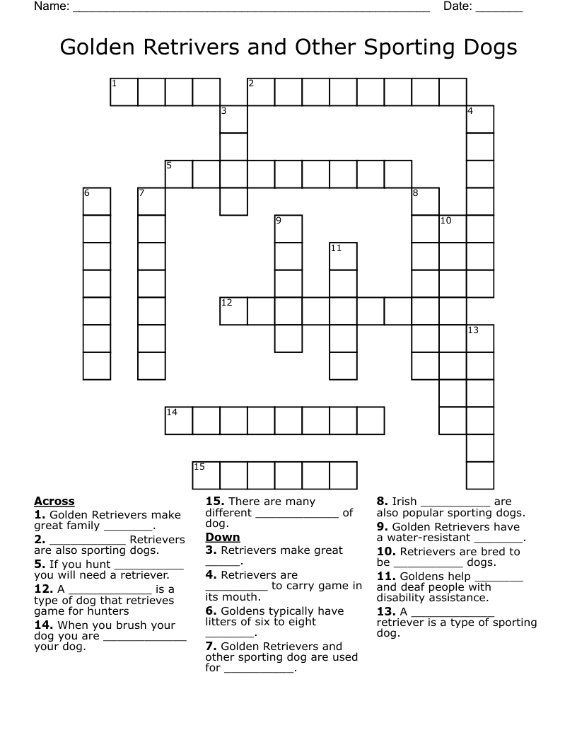 Golden Retrivers and Other Sporting Dogs Crossword