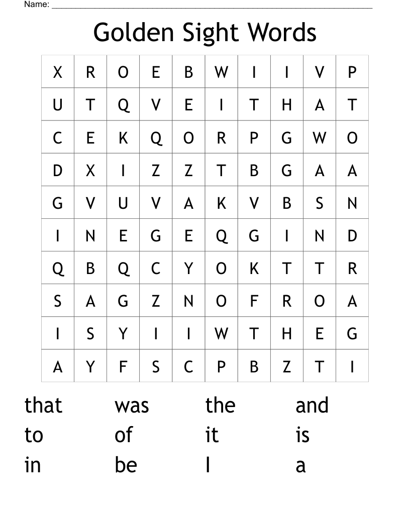 Golden Sight Words Word Search