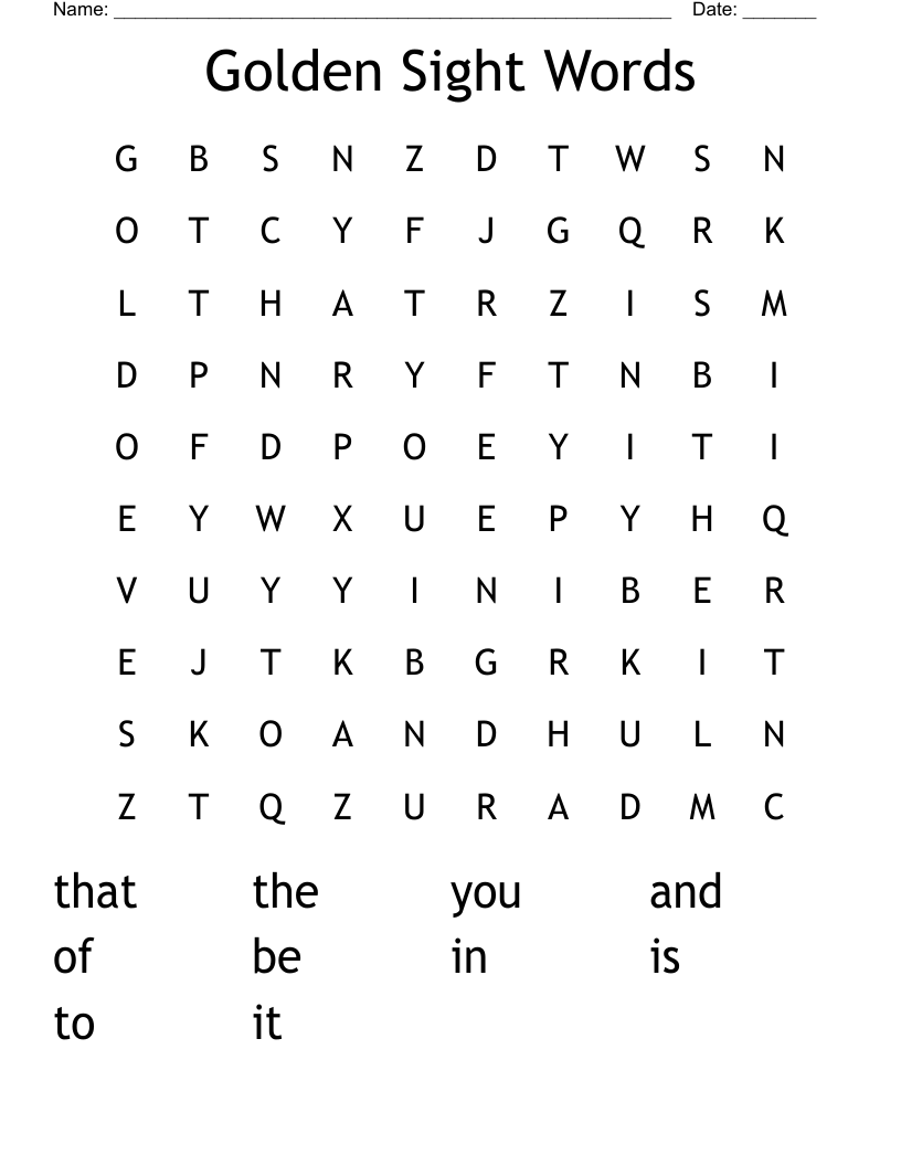 Golden Sight Words Word Search
