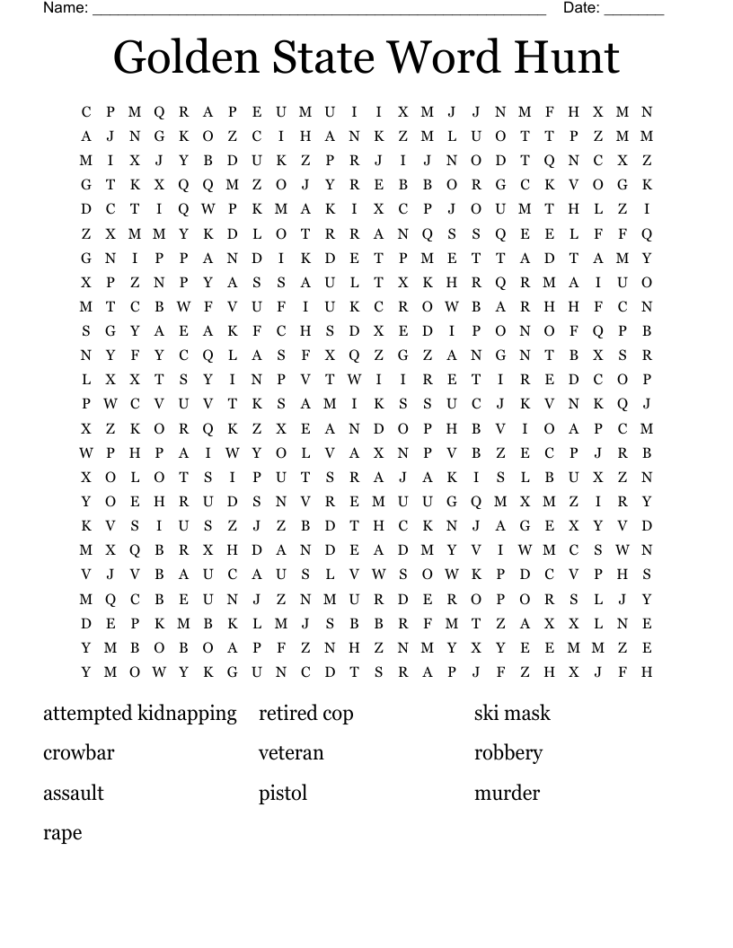 Golden State Word Hunt Word Search