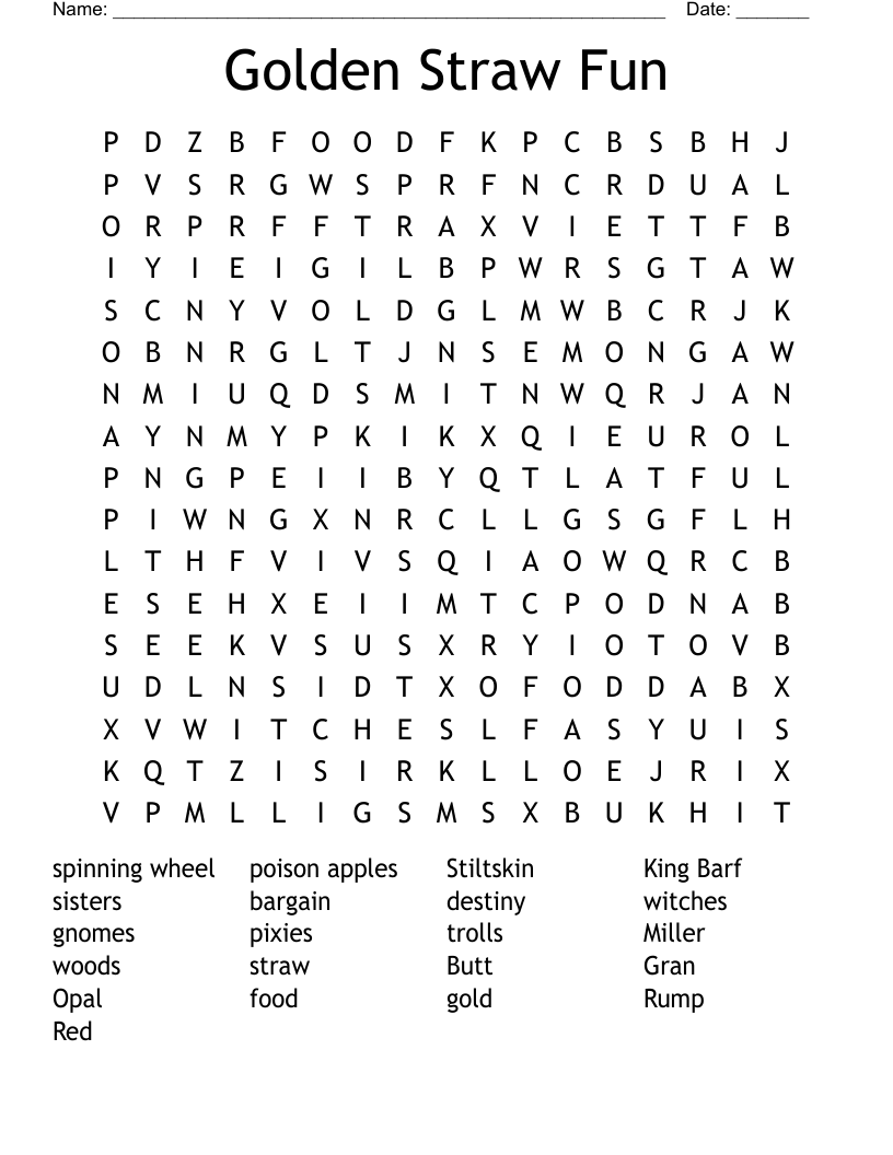 Golden Straw Fun Word Search