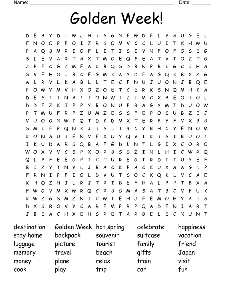 Golden Week! Word Search