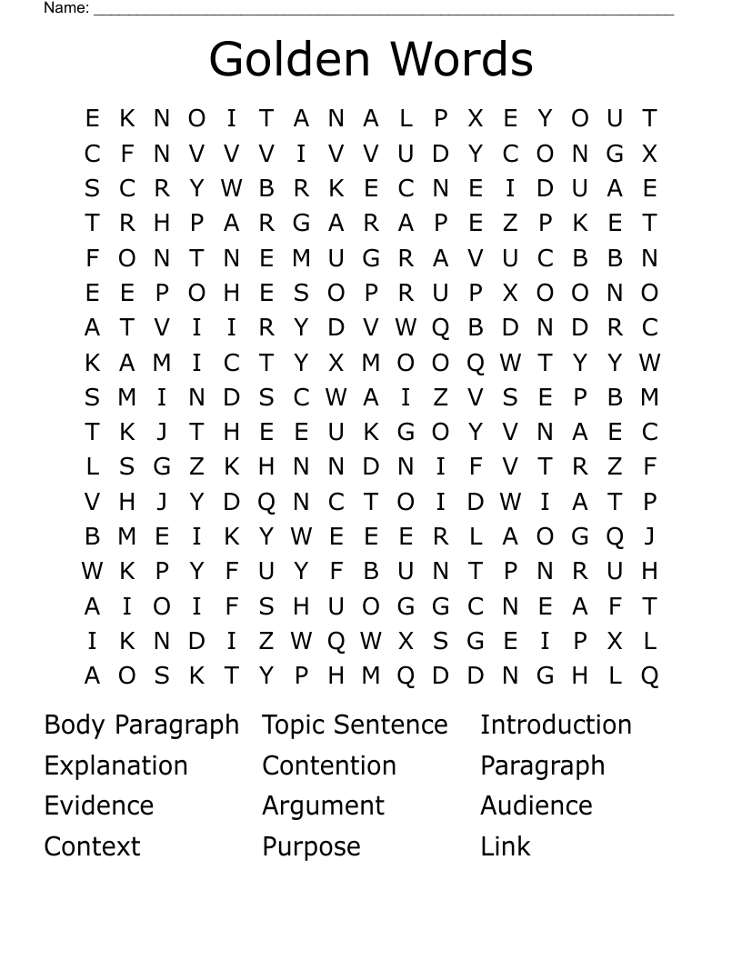Golden Words Word Search