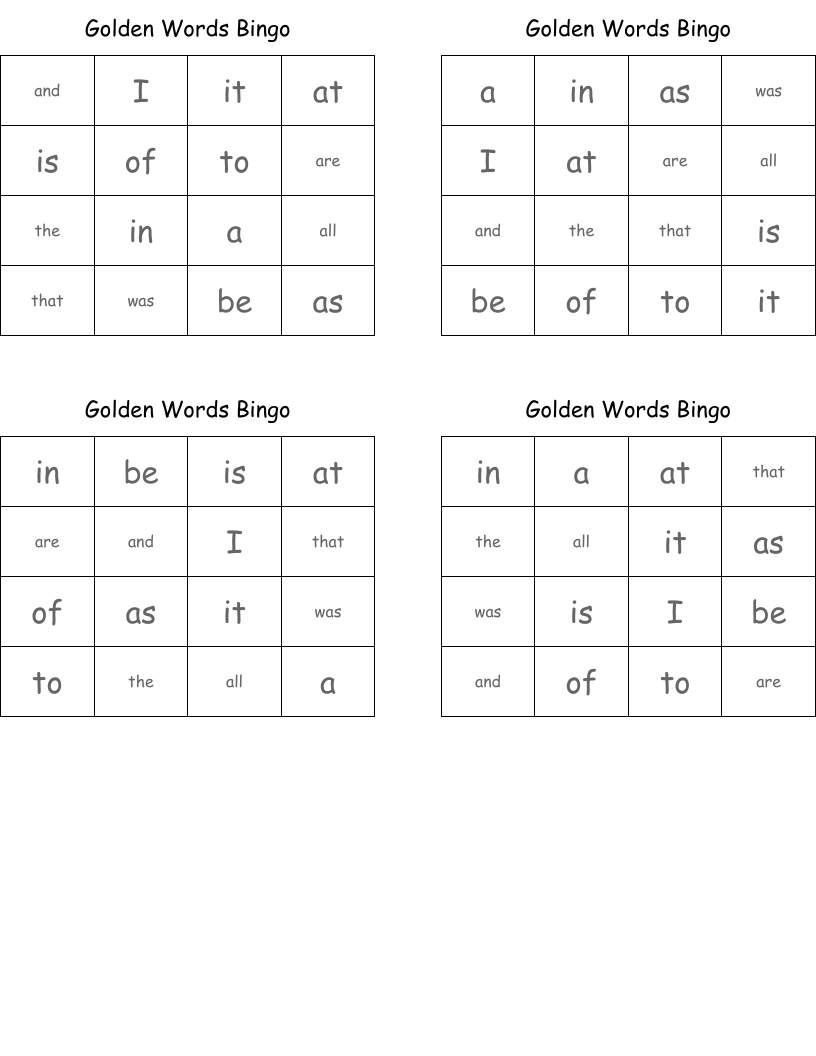 Golden Words Bingo